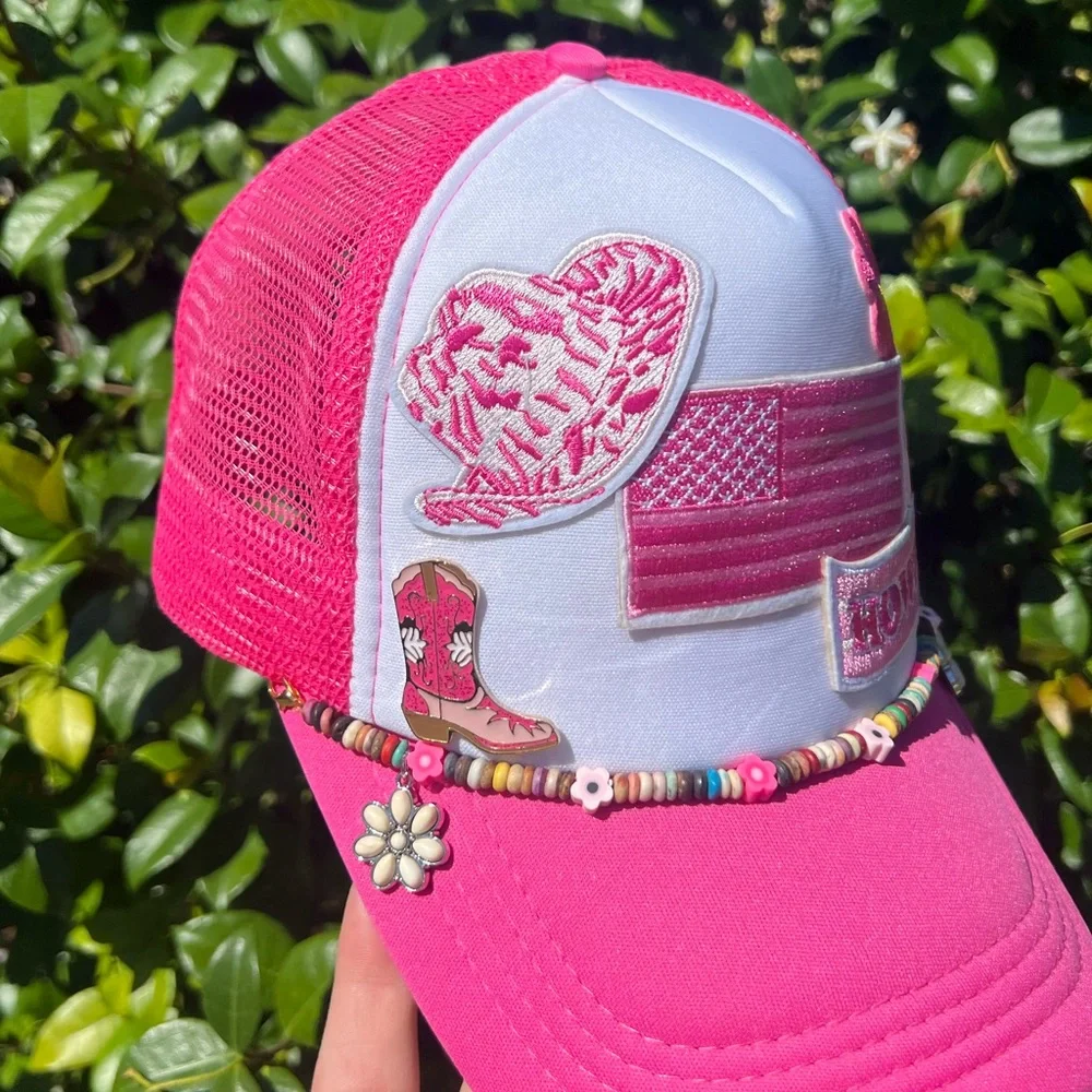 Pink and White Women's Trucker Hat - Picture 3 of 3